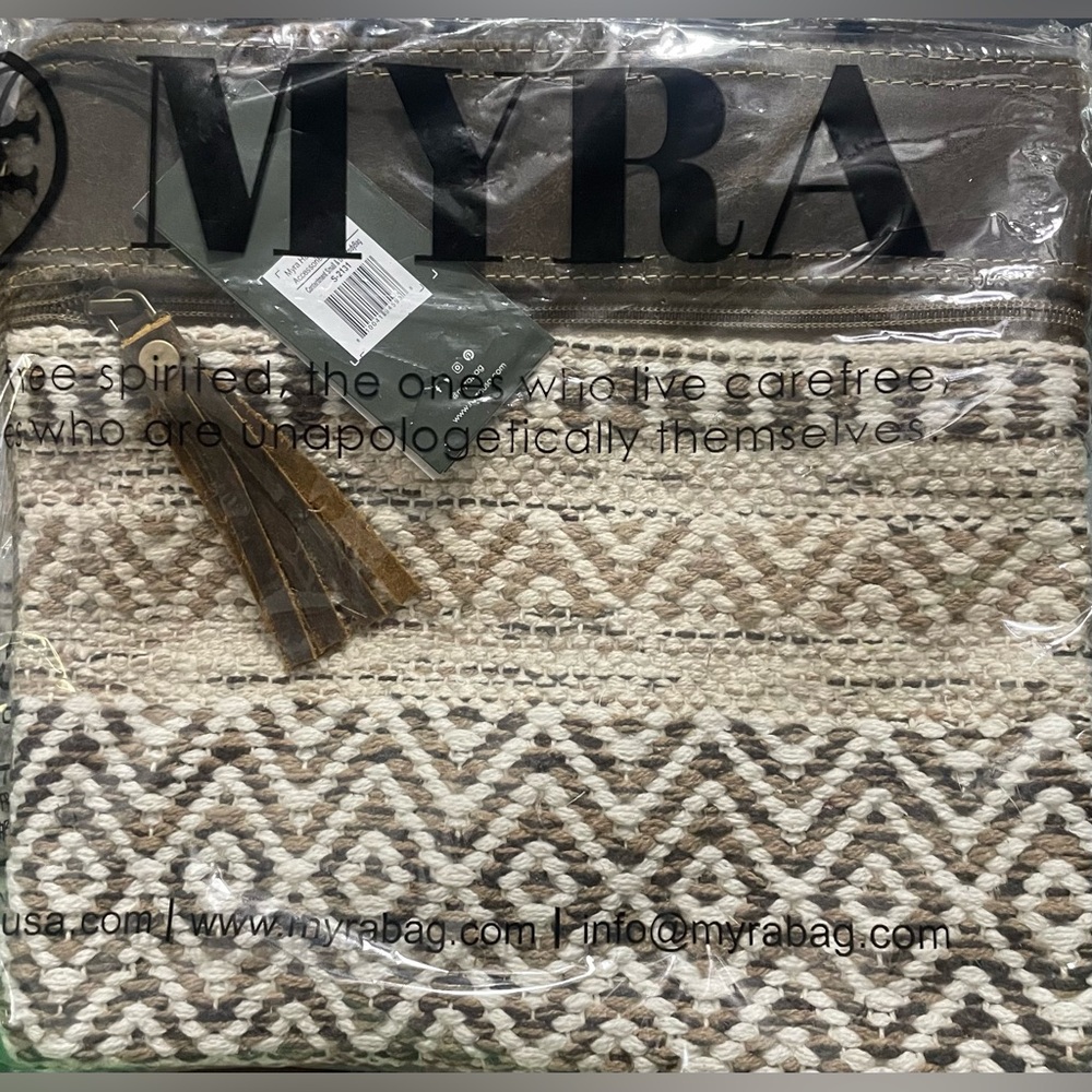 NWT Myra Bag Handcrafted Tan and Brown Leather Heavy Rug & Canvas Women's Bag - Picture 11 of 11